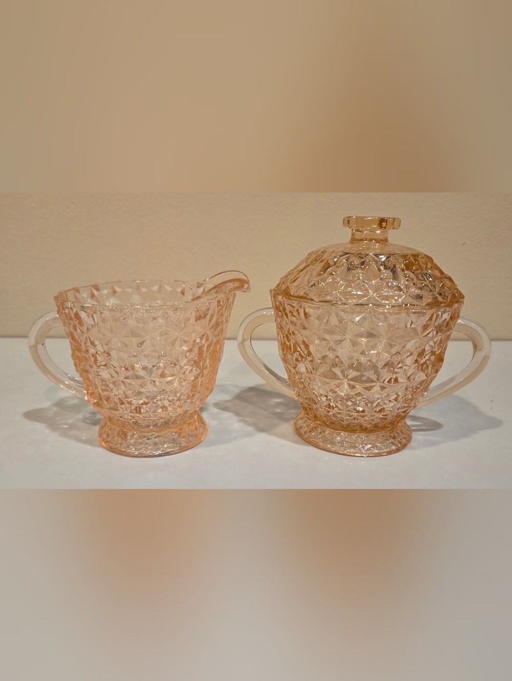Vintage Jeannette Glass Pink Depression Glass Creamer and Covered Sugar Set